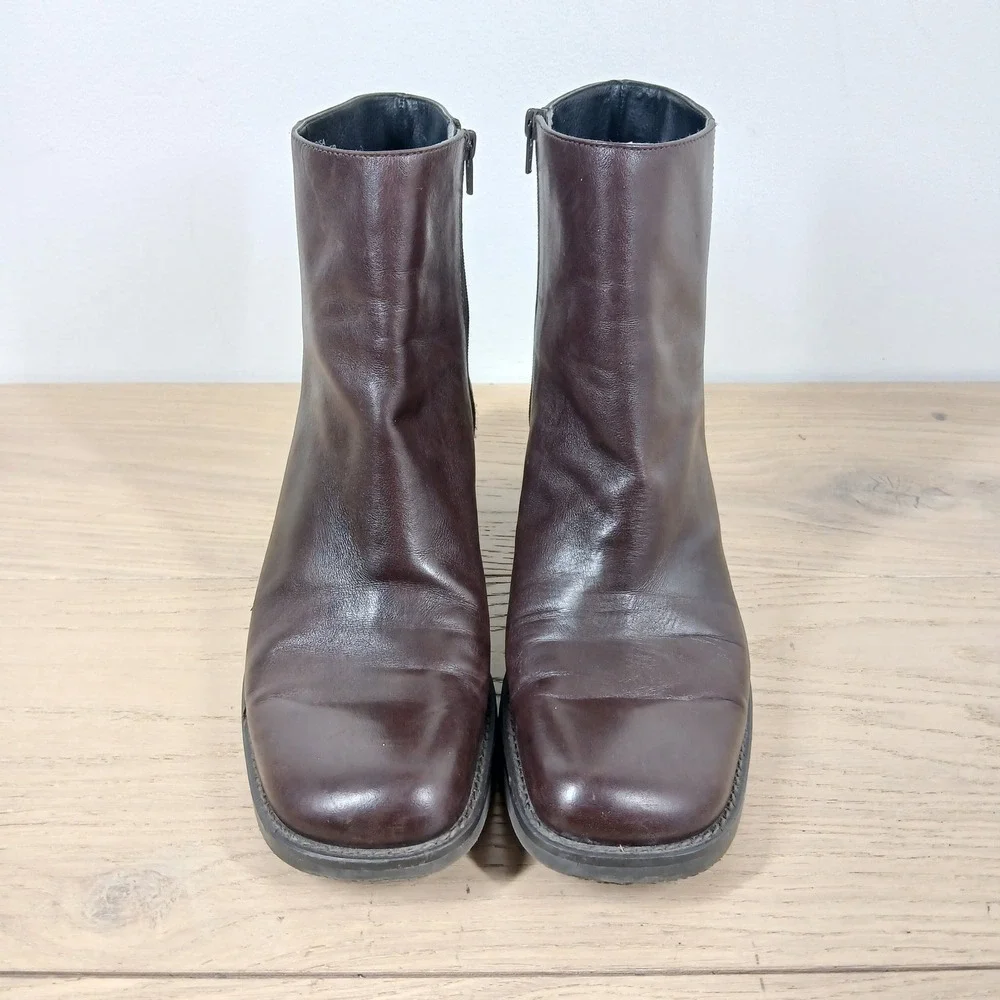 Enzo Angiolini Crisa Boots Women 8 Brown Leather Zip Block Heel Ankle